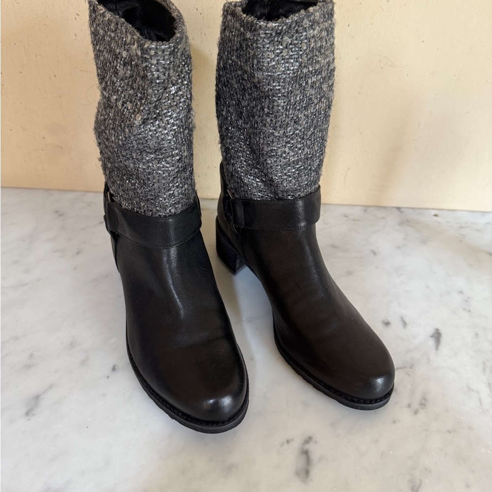 NIB Stuart Weitzman Black and Textured Gray Ankle Boots